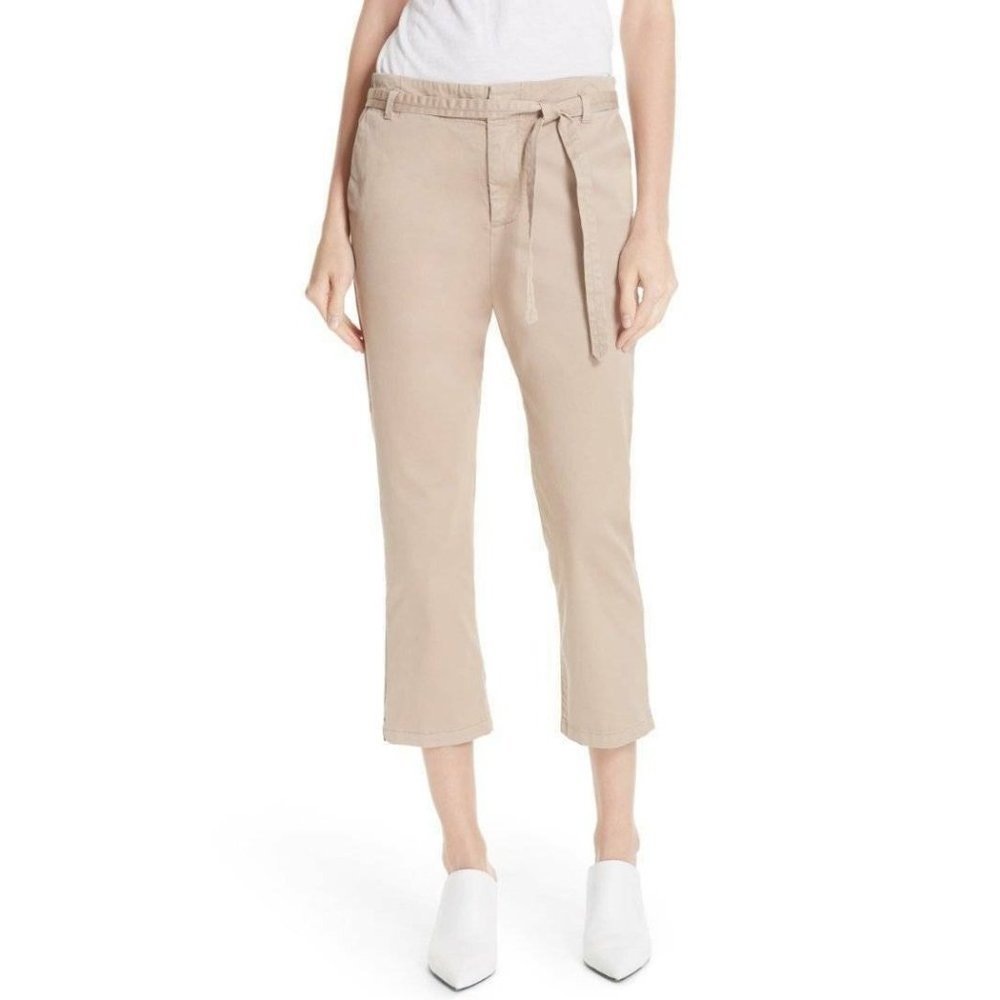 Joie Demarius Belted Crop Pants Cotton Beige 2 NEW
